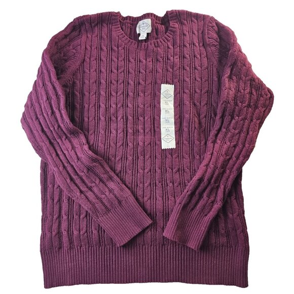 St John's Bay Women's NWT Sweater XL Purple Cotton Classic Cable Knit - Picture 1 of 10